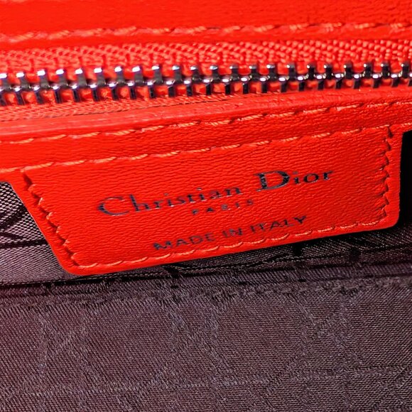 Dior Lady Dior Bright Red-Orange Quilted Lambskin and Charm - Picture 13 of 16